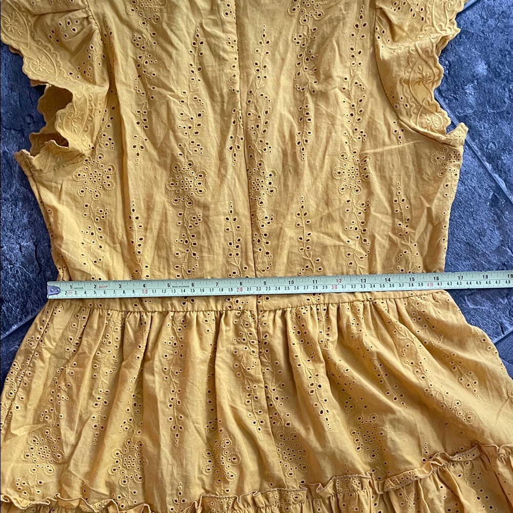 ⭐️NWT HOUSE OF HARLOW Yellow Eyelet Ruffle Cotton Babydoll Scallop Coastal Dress - Picture 12 of 16